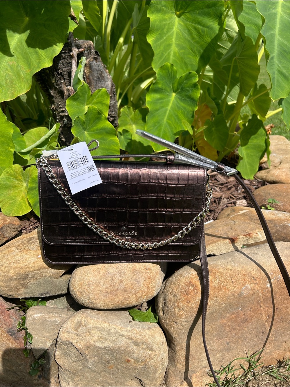 kate spade Madison Croc-Embossed Willow Medium convertible Chain Strap Crossbody